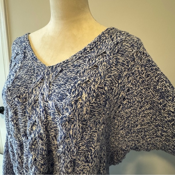 Express Marled Blue Cable Knit Tunic Sweater Medium Dolman Sleeves High Low - Picture 5 of 12
